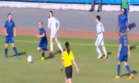 Видеосюжет с матча отборочного этапа чемпионата Мира среди женщин Казахстан — Франция 0:4