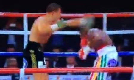 Видео нокдауна в шестом раунде боя Геннадий Головкин — Осумана Адаму