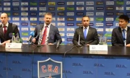 Видео послематчевой пресс-конференции игры КХЛ СКА — «Барыс» 3:2