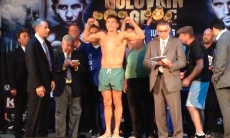 Видео с церемонии взвешивания боя Геннадий Головкин — Дэниэл Гил