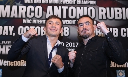 Фоторепортаж с пресс-конференции боя Головкин — Рубио