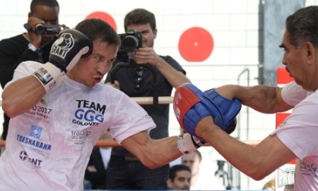 Фоторепортаж с открытой тренировки боя Головкин — Рубио