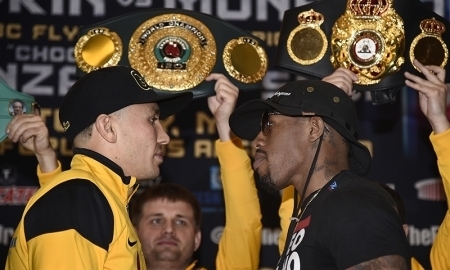 Фото с пресс-конференции боя Головкин — Монро