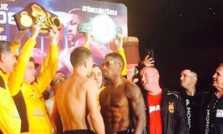 Фото с процедуры взвешивания боя Геннадий Головкин — Вилли Монро