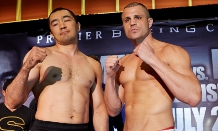 Фото с церемонии взвешивания боя Бейбут Шуменов — Би Джей Флорес