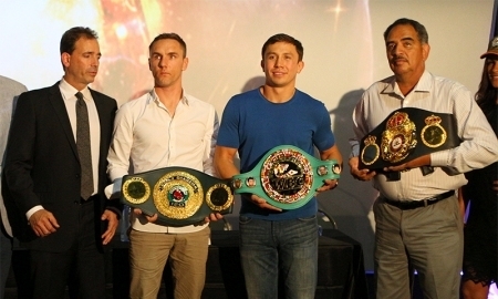 Фото с монреальской пресс-конференции боя Головкин — Лемье