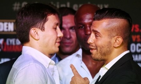 Фото с пресс-конференции боя Головкин — Лемье в Лос-Анджелесе