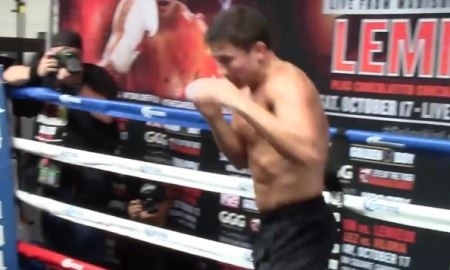 Видео «боя с тенью» Геннадия Головкина на открытой тренировке поединка Головкин — Лемье