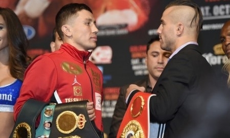 Видеосюжет о финальной пресс-конференции перед боем Головкин — Лемье на русском языке