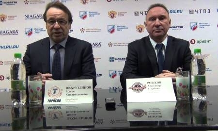 Видео послематчевой пресс-конференции игры ВХЛ «Челмет» — «Торпедо» 3:4 ОТ 