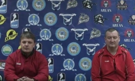 Видео послематчевой пресс-конференции игр чемпионата РК «Алматы» — «Кулагер» 2:3 Б, 3:2 Б