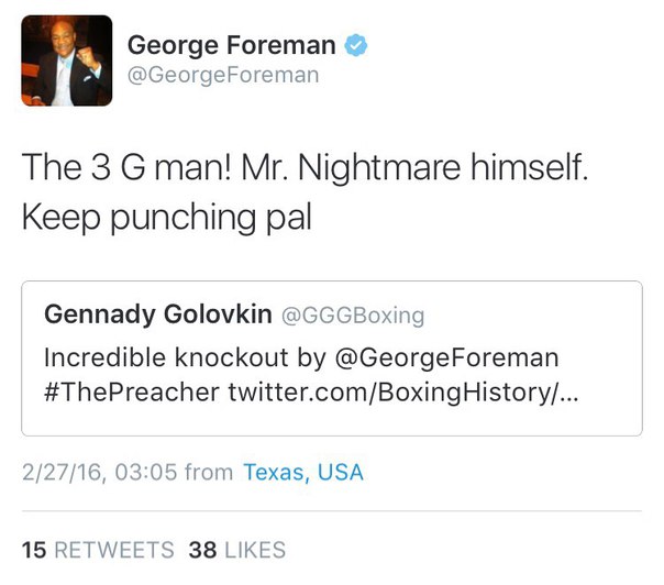 Джордж Форман: «GGG, продолжай бить, приятель»