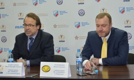 Видео послематчевой пресс-конференции игры плей-офф ВХЛ «Торпедо» — «Сарыарка» 3:5