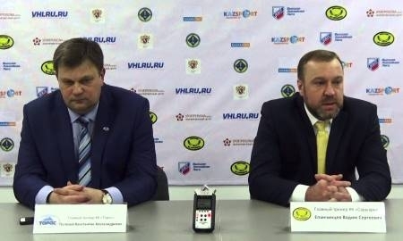 Видео послематчевой пресс-конференции игры плей-офф ВХЛ «Сарыарка» — «Торос» 3:2 ОТ