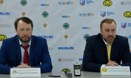 Видео послематчевой пресс-конференции игры плей-офф ВХЛ «Сарыарка» — «Нефтяник» 1:2 ОТ