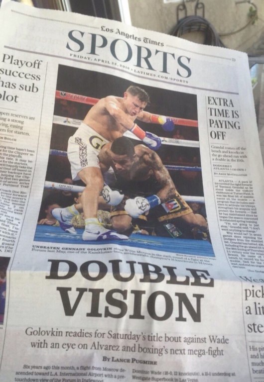 Геннадий Головкин попал на первую полосу «Los Angeles Times»