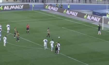 Видео второго гола Бауыржана Исламхана в матче Премьер-Лиги «Кайрат» — «Окжетпес»