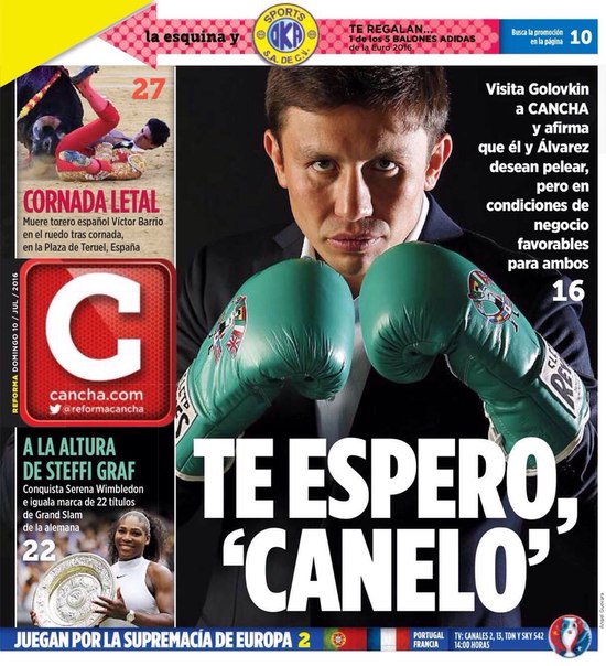 Головкин стал «лицом обложки» мексиканской газеты