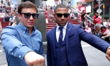 Видеосюжет о пресс-конференции боя Головкин — Брук от HBO