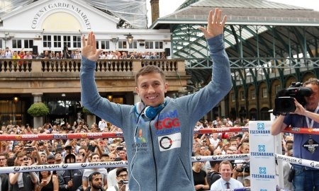 Видеосюжет открытой тренировки перед боем Головкин — Брук в Лондоне, на русском языке