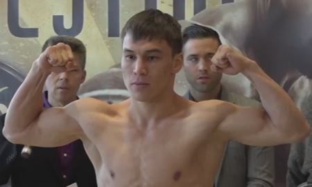 Видео церемонии взвешивания боя Джукембаев — Марез