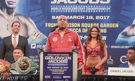 Видео пресс-конференции боя Головкин — Джейкобс в Нью-Йорке на русском языке