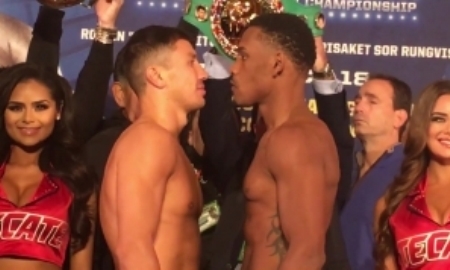 Видео дуэли взглядов боя Головкин — Джейкобс