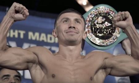 Видеосюжет о взвешивании перед боем Головкин — Джейкобс