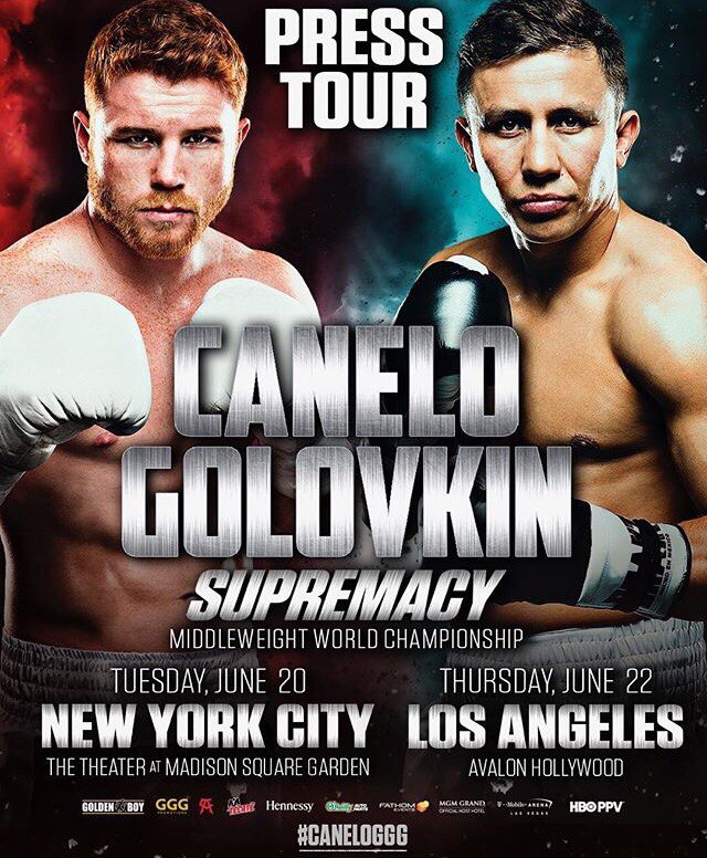 Афиша пресс-тура боя Головкин — Альварес