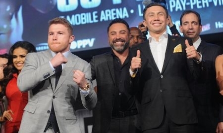 Фоторепортаж с пресс-конференции боя Головкин — Альварес в Нью-Йорке