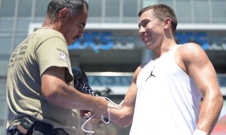 Фоторепортаж с открытой тренировки Головкина в Лос-Анджелесе