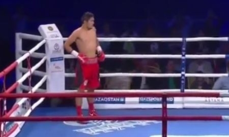 Как Нурсултанов на первой минуте боя выкинул соперника за ринг