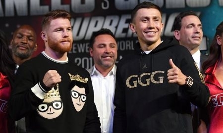 Фоторепортаж с финальной пресс-конференции боя Головкин — Альварес