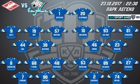 Состав «Барыса» на матч КХЛ cо «Спартаком»