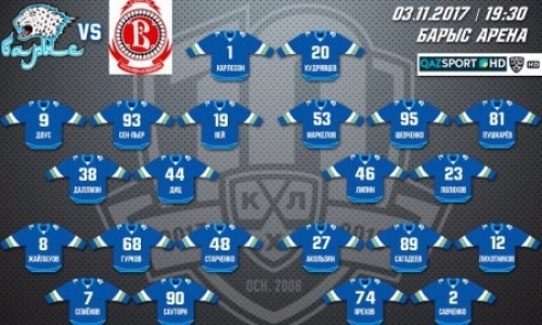 Состав «Барыса» на матч КХЛ c «Витязем»