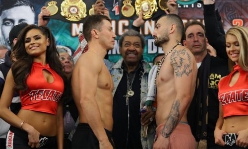 Фоторепортаж с финальной церемонии взвешивания боя Головкин — Мартиросян