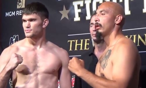 Видео взвешивания казахстанского нокаутера перед боем в Голливуде