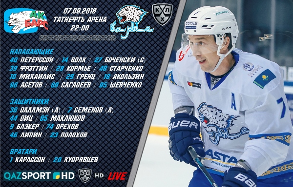 Состав «Барыса» на матч КХЛ c «Ак Барсом»