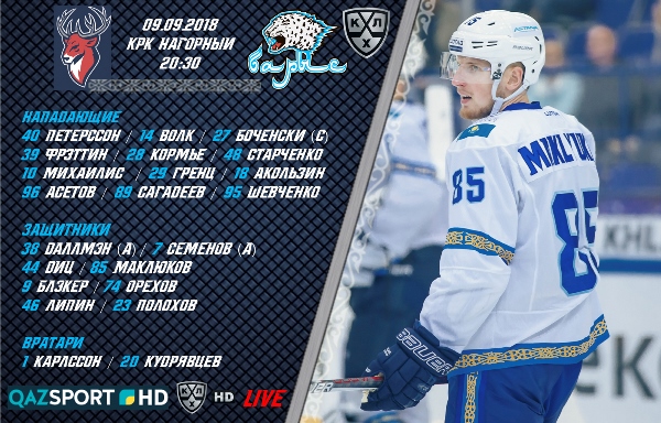 Состав «Барыса» на матч КХЛ c «Торпедо»