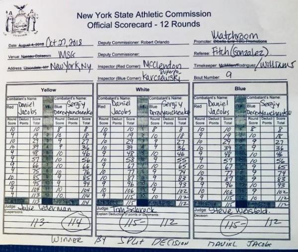 Представлены судейские записки боя за отобранный у Головкина титул