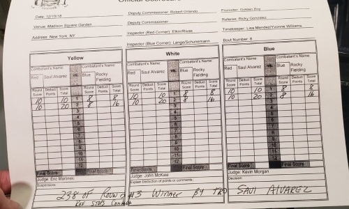 Появилось фото судейских записок первого боя «Канело» после победы над Головкиным
