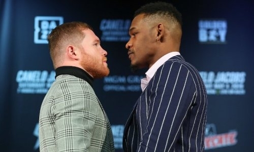 Фото и видео с первой встречи «Канело» и Джейкобса перед боем за титулы в весе Головкина