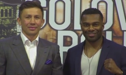 Видео пресс-конференции и первой дуэли взглядов боя Головкин — Роллс