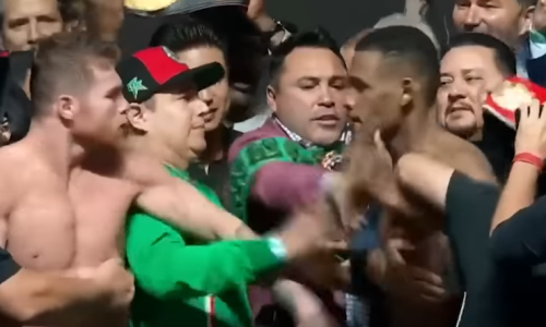 Видео потасовки «Канело» и Джейкобса перед титульным боем в весе Головкина