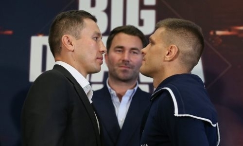 Фоторепортаж с финальной пресс-конференции боя Головкин — Деревянченко за два титула чемпиона мира