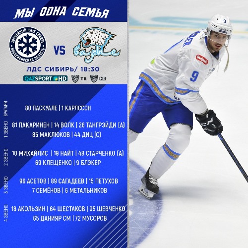 «Барыс» назвал состав на матч КХЛ с «Сибирью»
