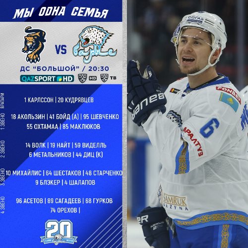 «Барыс» назвал состав на матч КХЛ с «Сочи»