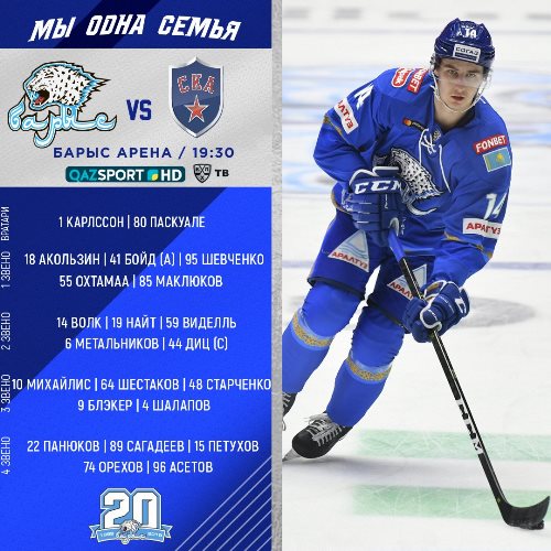 «Барыс» назвал состав на матч КХЛ со СКА