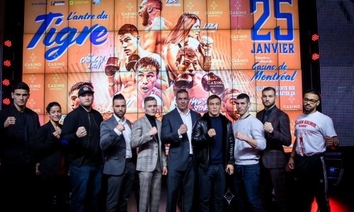 Фоторепортаж с пресс-конференции вечера бокса в Монреале с участием Батыра Джукембаева