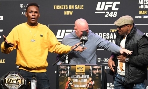 Чемпион UFC потанцевал на дуэли взглядов, его соперник ответил сумасшедшим кульбитом. Видео